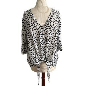Kancystore Animal Print Button Up 3/4 Sleeve Blouse Large